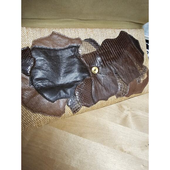 Carlo Fiori Vintage Envelope Straw & Snakeskin Clutch W/ Snap Closure - Picture 5 of 12